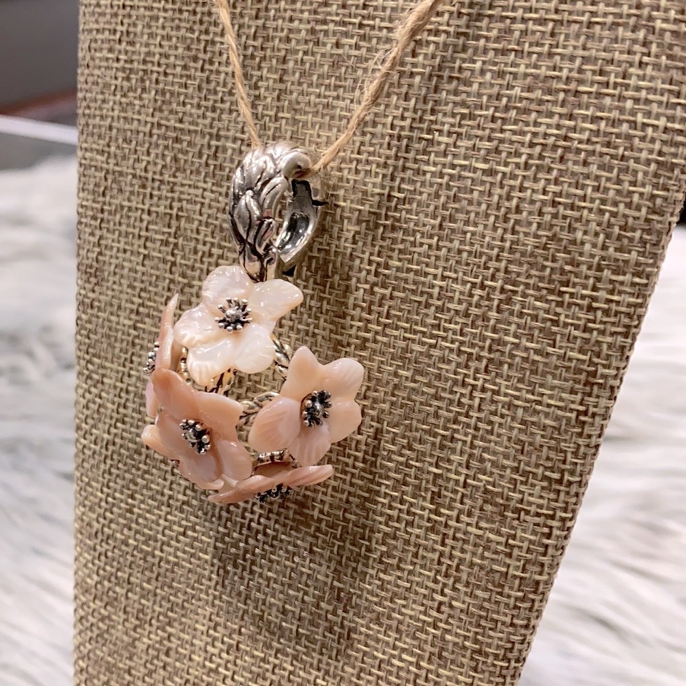 Carolyn Pollack Pink Flower Orb Pendant Enhancer Sterling Silver MOP - Picture 4 of 8